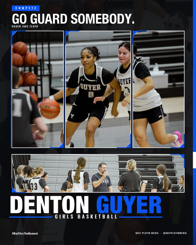Collage: Go guard somebody. Pillar: Compete. Defensive drill in the gym.