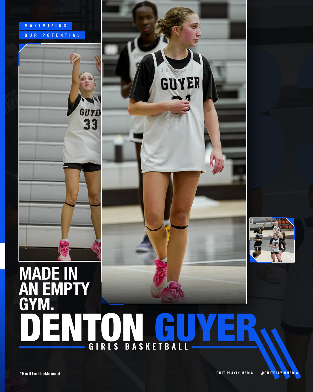 Collage featuring Addy: Made in an empty gym.